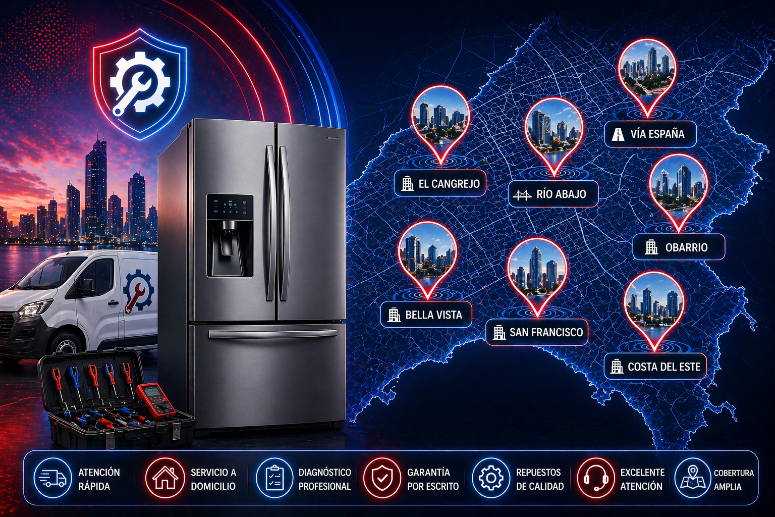 Técnico de servicio Frigidaire Panamá reparando nevera a domicilio