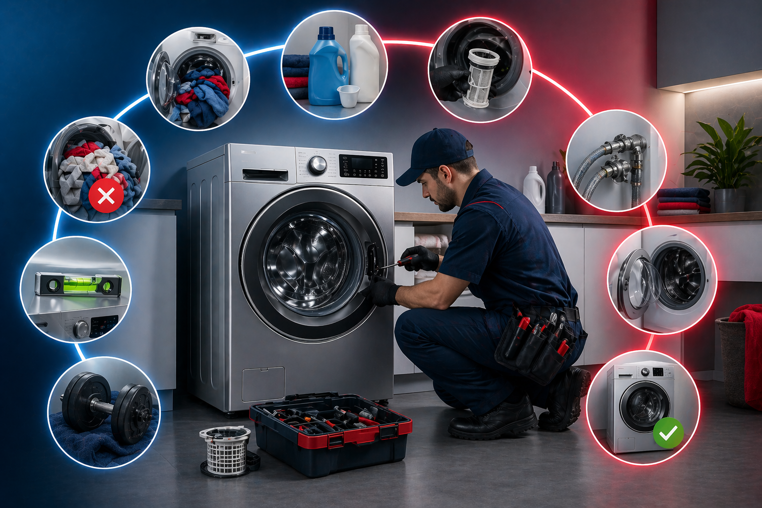 Técnico reparando lavadora Frigidaire en Panamá