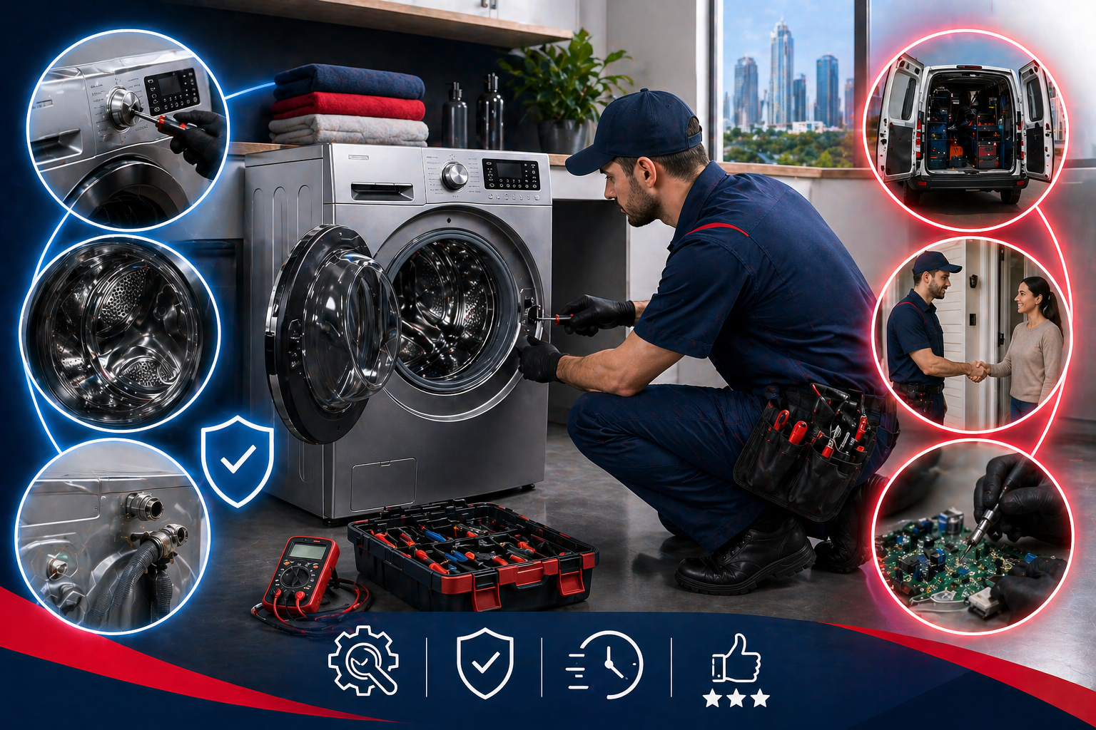 Técnico reparando lavadora Frigidaire en Panamá
