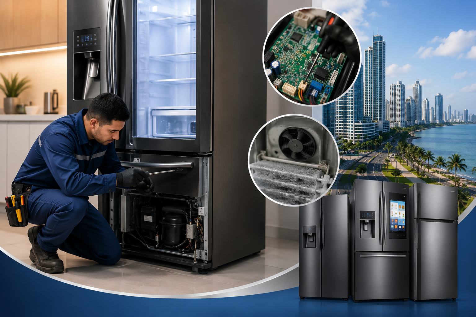 Técnico reparando nevera Samsung en Panamá