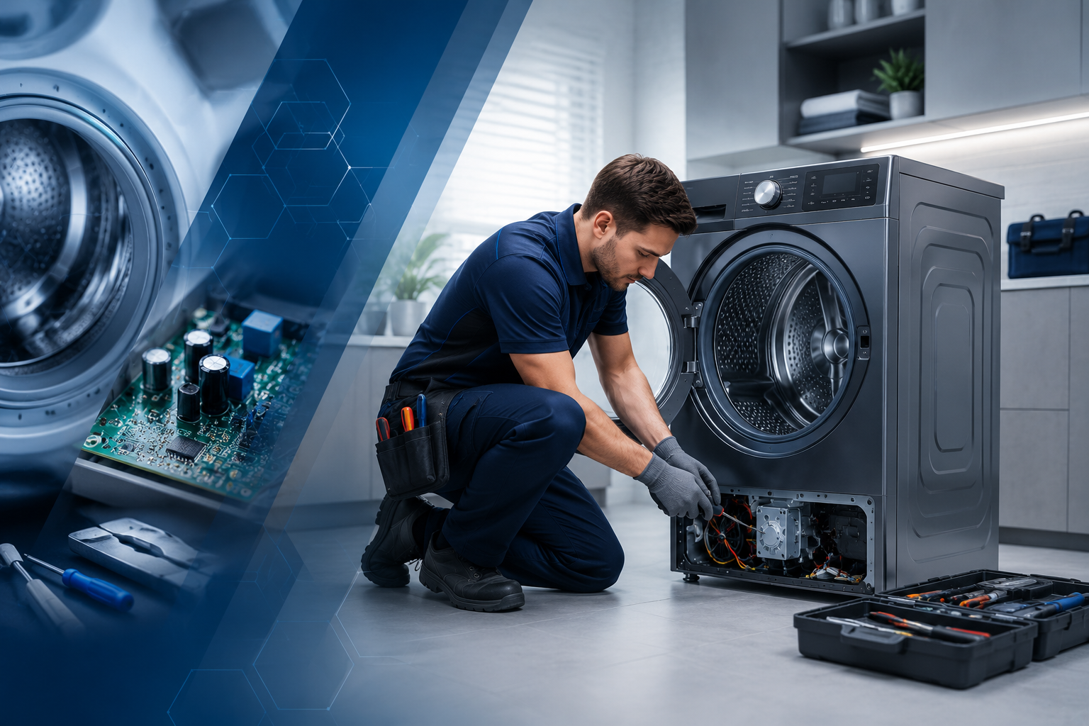 Técnico reparando secadora samsung en Panamá